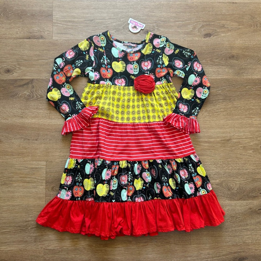 Jelly the Pug Girls Size 14 Apple Floral Striped Tiered Ruffle Maxi Dress NWT
